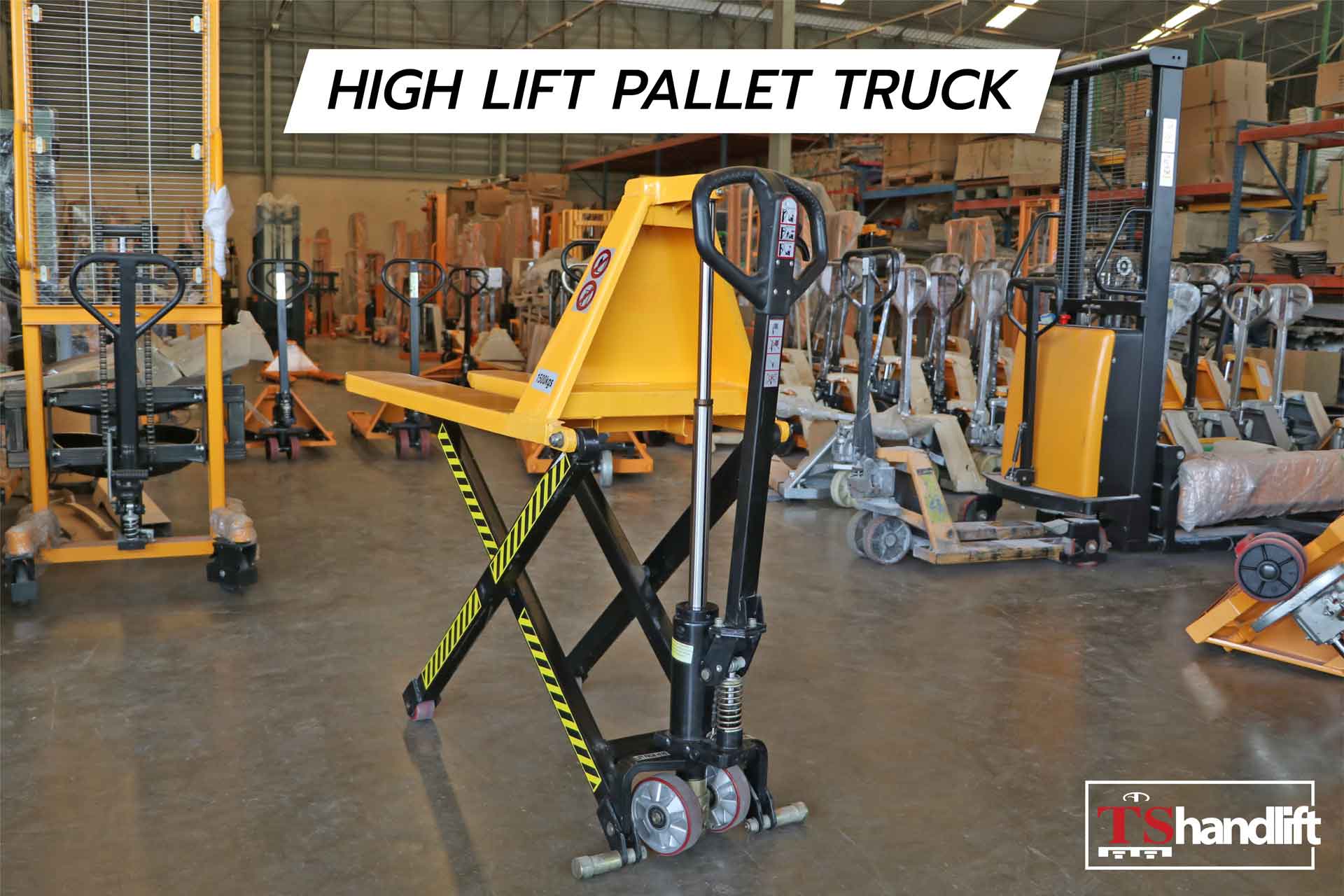 ภาพสินค้าจริงของ แฮนด์ลิฟท์ยกสูง high lift pallet truck